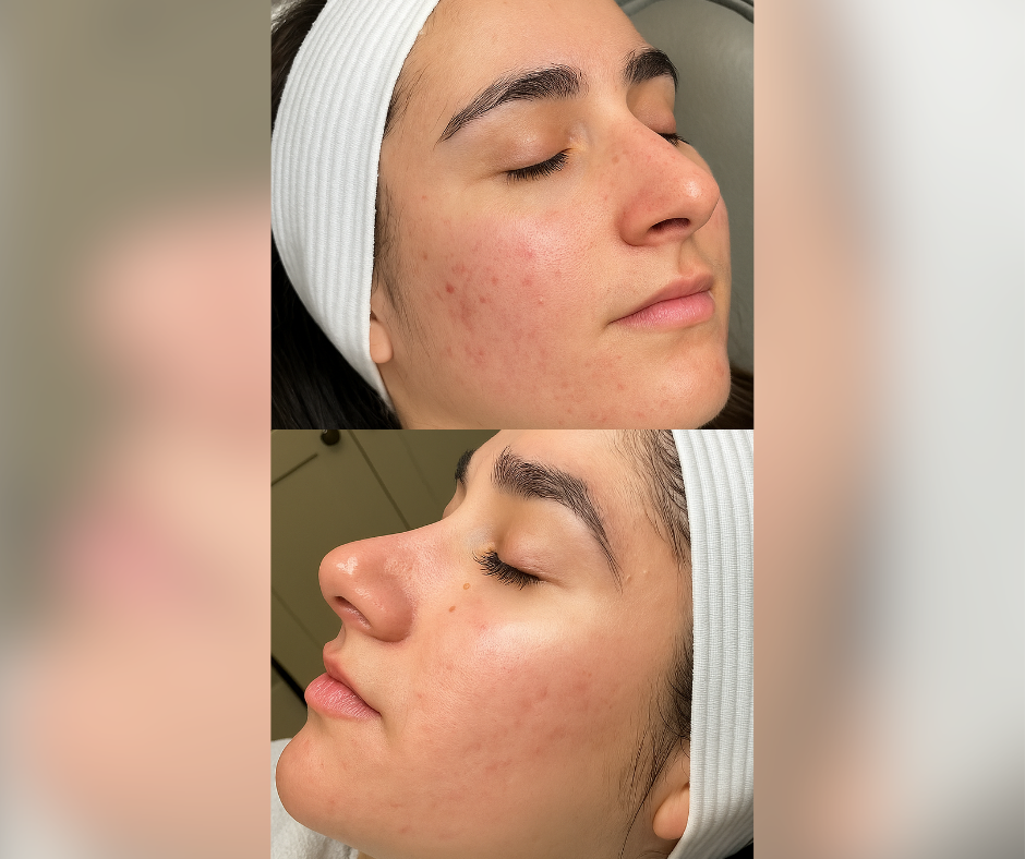 Patient before and after treatment showing a more refined complexion
